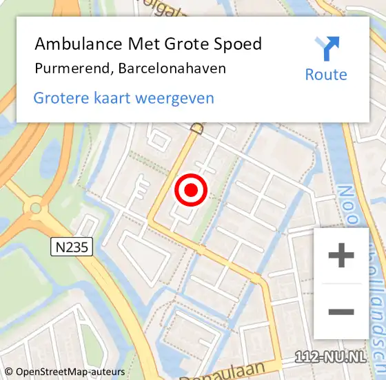 Locatie op kaart van de 112 melding: Ambulance Met Grote Spoed Naar Purmerend, Barcelonahaven op 11 oktober 2022 23:09