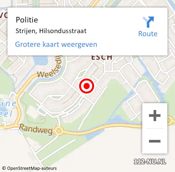 Locatie op kaart van de 112 melding: Politie Strijen, Hilsondusstraat op 11 oktober 2022 23:29