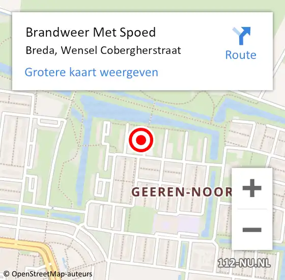 Locatie op kaart van de 112 melding: Brandweer Met Spoed Naar Breda, Wensel Cobergherstraat op 11 oktober 2022 23:34