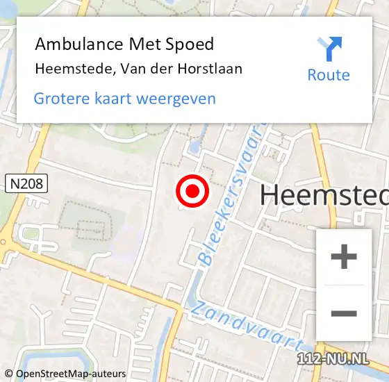 Locatie op kaart van de 112 melding: Ambulance Met Spoed Naar Heemstede, Van der Horstlaan op 11 oktober 2022 23:48