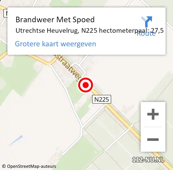 Locatie op kaart van de 112 melding: Brandweer Met Spoed Naar Utrechtse Heuvelrug, N225 hectometerpaal: 27,5 op 12 oktober 2022 00:17