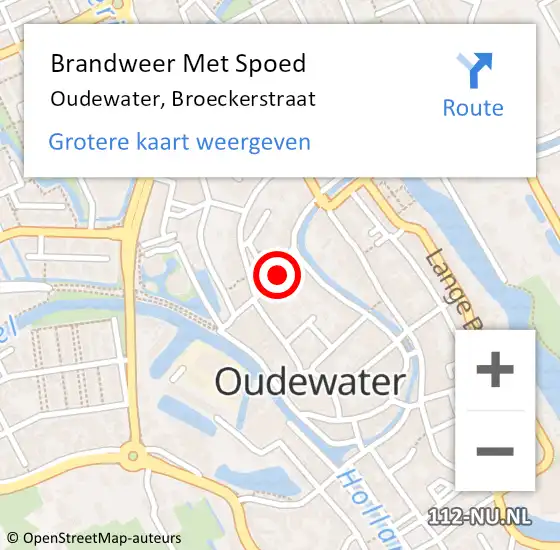 Locatie op kaart van de 112 melding: Brandweer Met Spoed Naar Oudewater, Broeckerstraat op 12 oktober 2022 00:18