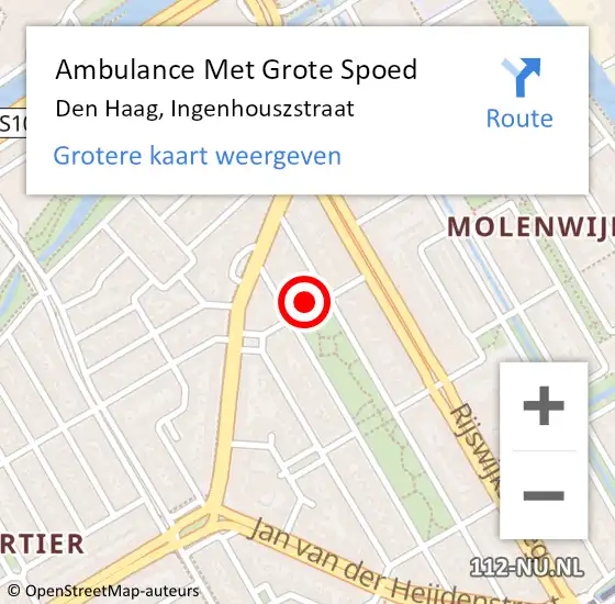 Locatie op kaart van de 112 melding: Ambulance Met Grote Spoed Naar Den Haag, Ingenhouszstraat op 12 oktober 2022 00:21