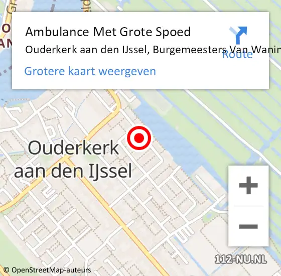 Locatie op kaart van de 112 melding: Ambulance Met Grote Spoed Naar Ouderkerk aan den IJssel, Burgemeesters Van Waningstraat op 12 oktober 2022 00:21