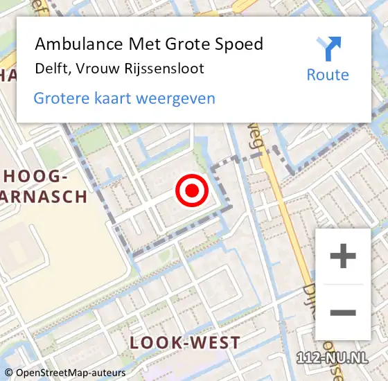 Locatie op kaart van de 112 melding: Ambulance Met Grote Spoed Naar Delft, Vrouw Rijssensloot op 12 oktober 2022 00:22