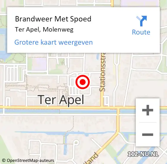 Locatie op kaart van de 112 melding: Brandweer Met Spoed Naar Ter Apel, Molenweg op 12 oktober 2022 00:54