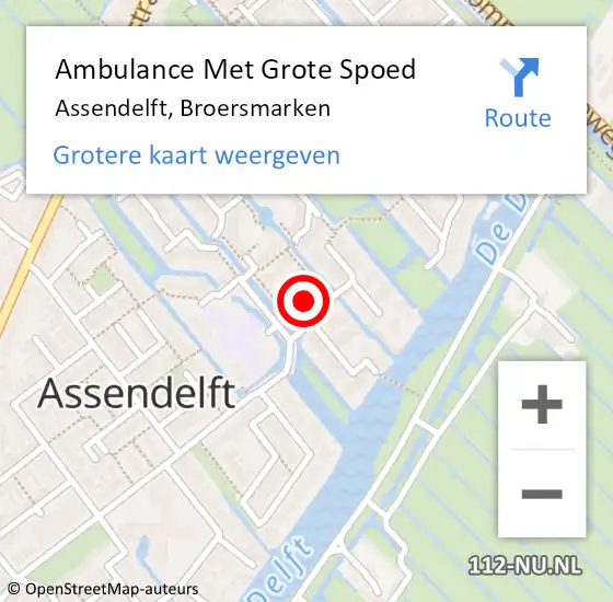 Locatie op kaart van de 112 melding: Ambulance Met Grote Spoed Naar Assendelft, Broersmarken op 12 oktober 2022 00:58