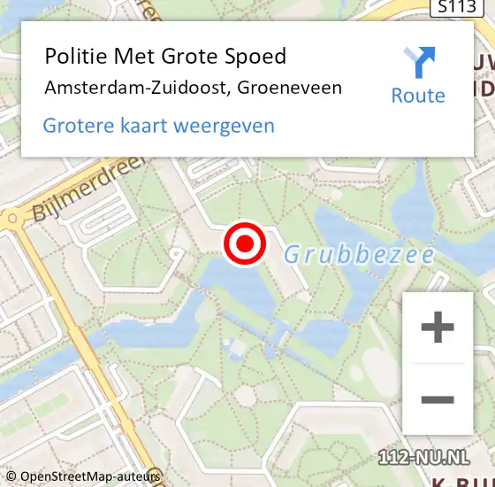 Locatie op kaart van de 112 melding: Politie Met Grote Spoed Naar Amsterdam-Zuidoost, Groeneveen op 12 oktober 2022 01:00
