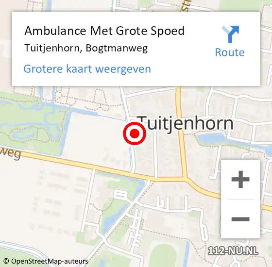 Locatie op kaart van de 112 melding: Ambulance Met Grote Spoed Naar Tuitjenhorn, Bogtmanweg op 12 oktober 2022 01:03