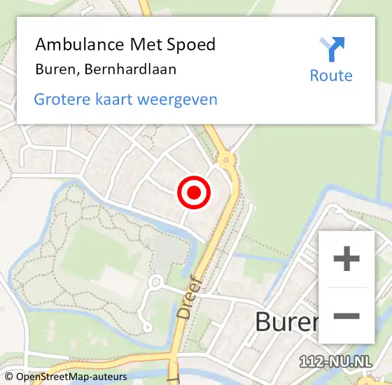 Locatie op kaart van de 112 melding: Ambulance Met Spoed Naar Buren, Bernhardlaan op 12 oktober 2022 03:42