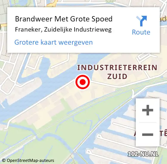 Locatie op kaart van de 112 melding: Brandweer Met Grote Spoed Naar Franeker, Zuidelijke Industrieweg op 12 oktober 2022 04:18