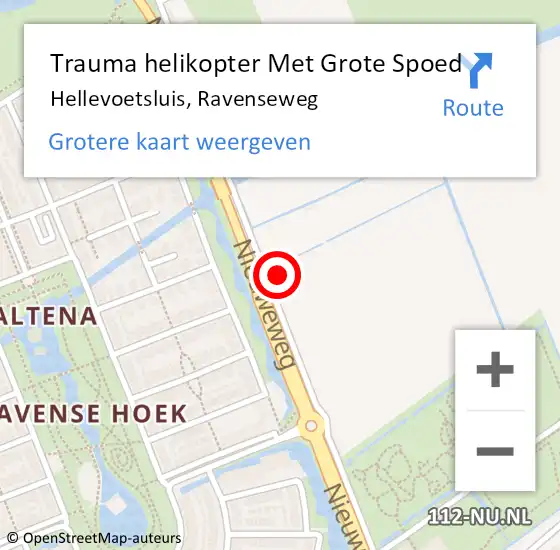 Locatie op kaart van de 112 melding: Trauma helikopter Met Grote Spoed Naar Hellevoetsluis, Ravenseweg op 12 oktober 2022 05:05