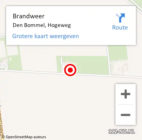 Locatie op kaart van de 112 melding: Brandweer Den Bommel, Hogeweg op 12 oktober 2022 05:22