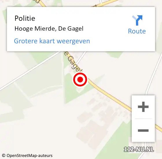 Locatie op kaart van de 112 melding: Politie Hooge Mierde, De Gagel op 12 oktober 2022 06:04