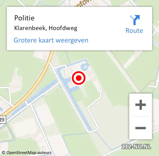 Locatie op kaart van de 112 melding: Politie Klarenbeek, Hoofdweg op 12 oktober 2022 06:13