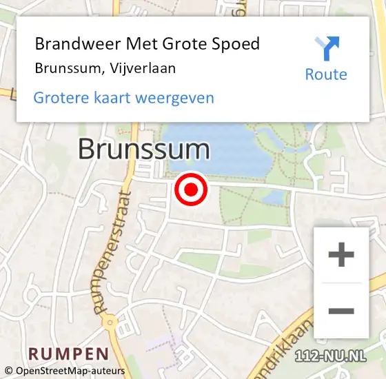 Locatie op kaart van de 112 melding: Brandweer Met Grote Spoed Naar Brunssum, Vijverlaan op 12 oktober 2022 06:38