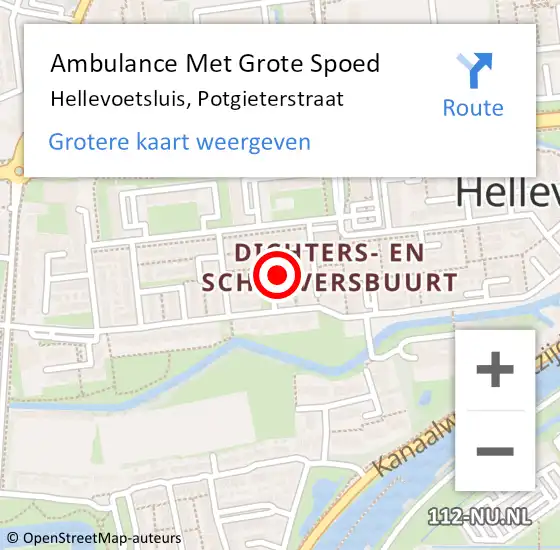 Locatie op kaart van de 112 melding: Ambulance Met Grote Spoed Naar Hellevoetsluis, Potgieterstraat op 12 oktober 2022 07:03