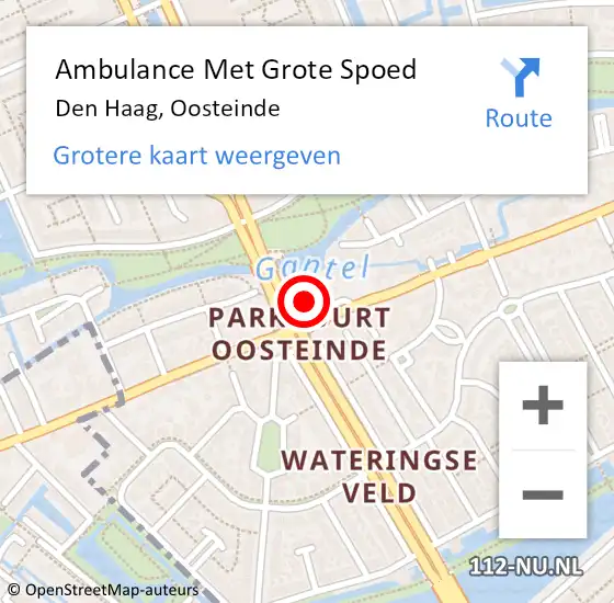 Locatie op kaart van de 112 melding: Ambulance Met Grote Spoed Naar Den Haag, Oosteinde op 12 oktober 2022 07:16