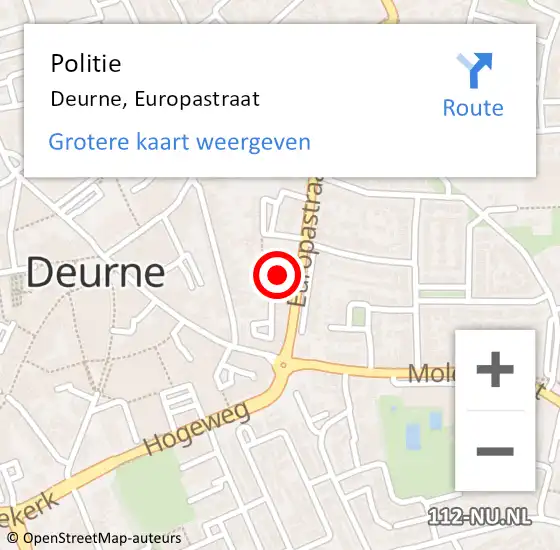 Locatie op kaart van de 112 melding: Politie Deurne, Europastraat op 12 oktober 2022 07:50