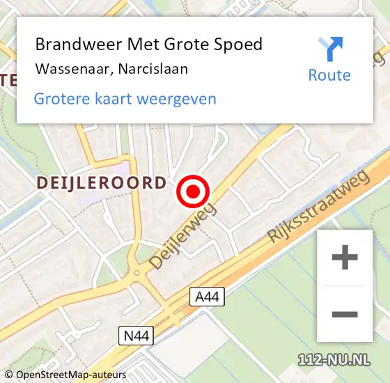 Locatie op kaart van de 112 melding: Brandweer Met Grote Spoed Naar Wassenaar, Narcislaan op 12 oktober 2022 07:56