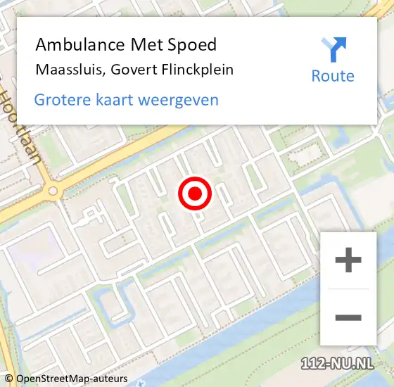 Locatie op kaart van de 112 melding: Ambulance Met Spoed Naar Maassluis, Govert Flinckplein op 12 oktober 2022 07:56