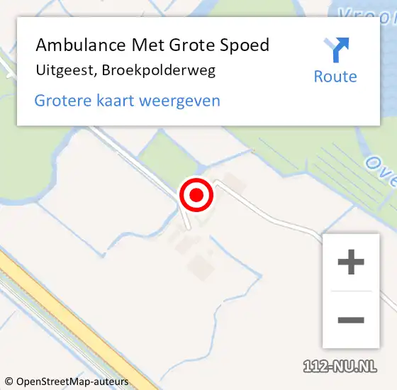 Locatie op kaart van de 112 melding: Ambulance Met Grote Spoed Naar Uitgeest, Broekpolderweg op 12 oktober 2022 08:03