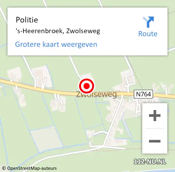 Locatie op kaart van de 112 melding: Politie 's-Heerenbroek, Zwolseweg op 12 oktober 2022 08:10