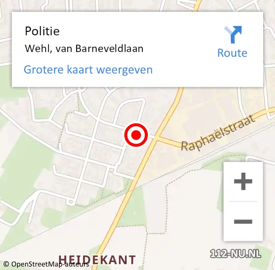 Locatie op kaart van de 112 melding: Politie Wehl, van Barneveldlaan op 12 oktober 2022 08:47