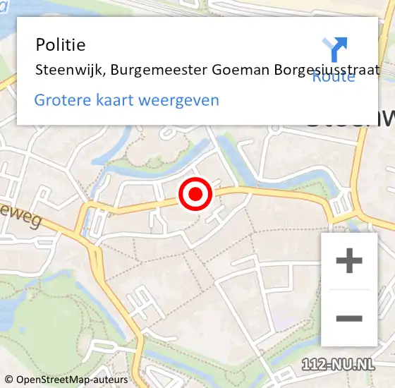 Locatie op kaart van de 112 melding: Politie Steenwijk, Burgemeester Goeman Borgesiusstraat op 12 oktober 2022 08:48