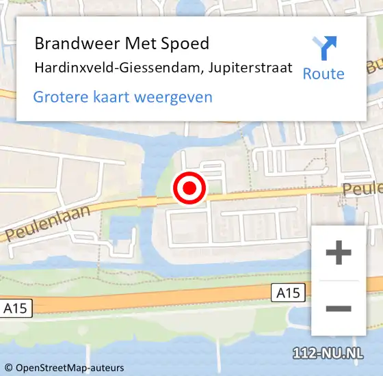 Locatie op kaart van de 112 melding: Brandweer Met Spoed Naar Hardinxveld-Giessendam, Jupiterstraat op 12 oktober 2022 08:51