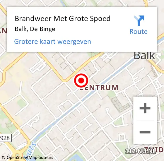 Locatie op kaart van de 112 melding: Brandweer Met Grote Spoed Naar Balk, De Binge op 12 oktober 2022 09:21