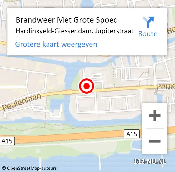 Locatie op kaart van de 112 melding: Brandweer Met Grote Spoed Naar Hardinxveld-Giessendam, Jupiterstraat op 12 oktober 2022 09:27