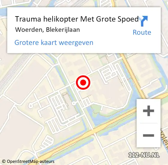 Locatie op kaart van de 112 melding: Trauma helikopter Met Grote Spoed Naar Woerden, Blekerijlaan op 12 oktober 2022 10:09