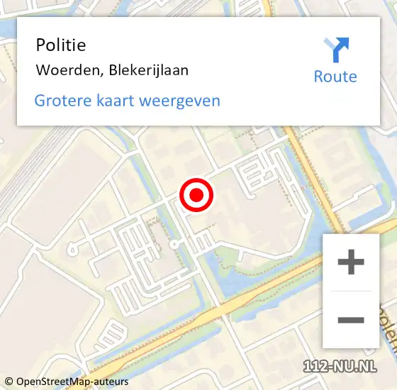 Locatie op kaart van de 112 melding: Politie Woerden, Blekerijlaan op 12 oktober 2022 10:09