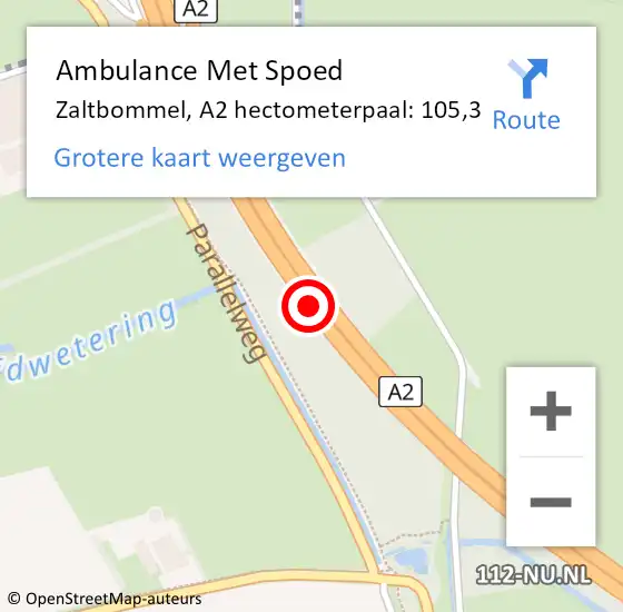 Locatie op kaart van de 112 melding: Ambulance Met Spoed Naar Zaltbommel, A2 hectometerpaal: 105,3 op 12 oktober 2022 10:40