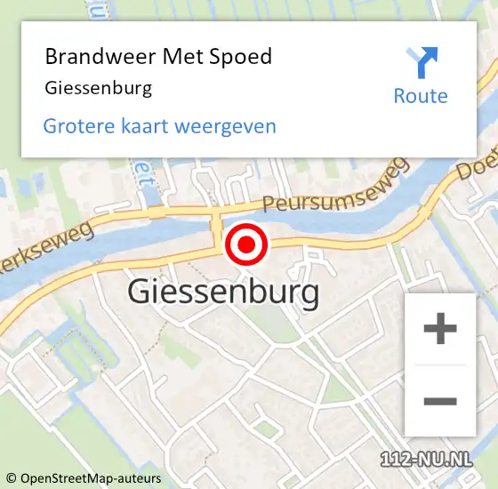 Locatie op kaart van de 112 melding: Brandweer Met Spoed Naar Giessenburg op 12 oktober 2022 10:49