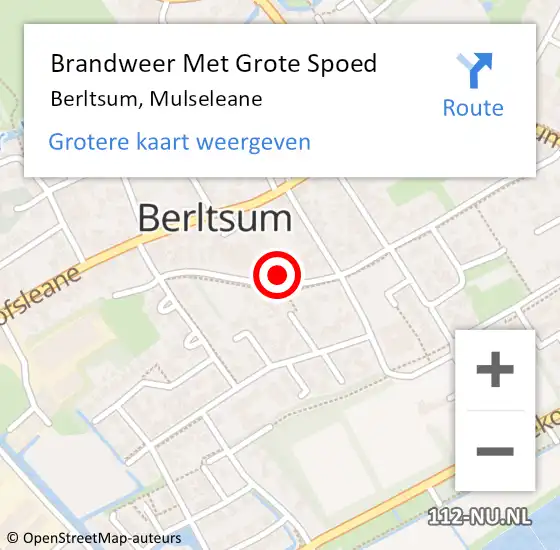 Locatie op kaart van de 112 melding: Brandweer Met Grote Spoed Naar Berltsum, Mulseleane op 12 oktober 2022 11:15