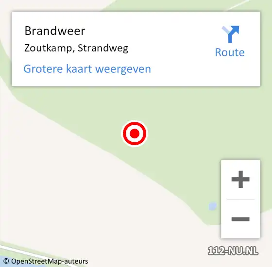 Locatie op kaart van de 112 melding: Brandweer Zoutkamp, Strandweg op 12 oktober 2022 11:25