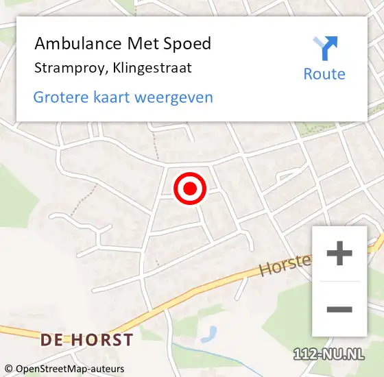 Locatie op kaart van de 112 melding: Ambulance Met Spoed Naar Stramproy, Klingestraat op 12 oktober 2022 11:26