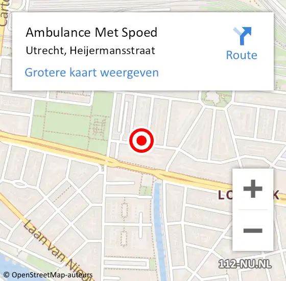 Locatie op kaart van de 112 melding: Ambulance Met Spoed Naar Utrecht, Heijermansstraat op 1 augustus 2014 09:57