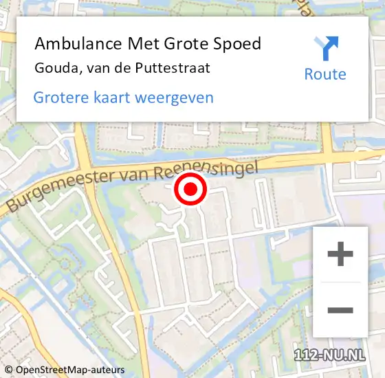 Locatie op kaart van de 112 melding: Ambulance Met Grote Spoed Naar Gouda, van de Puttestraat op 12 oktober 2022 11:39