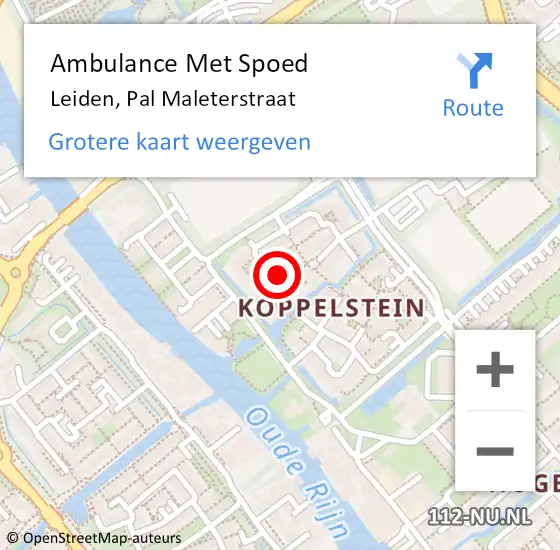 Locatie op kaart van de 112 melding: Ambulance Met Spoed Naar Leiden, Pal Maleterstraat op 12 oktober 2022 11:50