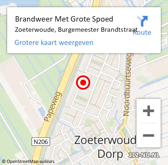 Locatie op kaart van de 112 melding: Brandweer Met Grote Spoed Naar Zoeterwoude, Burgemeester Brandtstraat op 12 oktober 2022 12:03