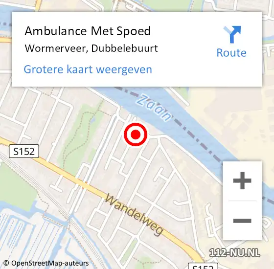 Locatie op kaart van de 112 melding: Ambulance Met Spoed Naar Wormerveer, Dubbelebuurt op 12 oktober 2022 12:10