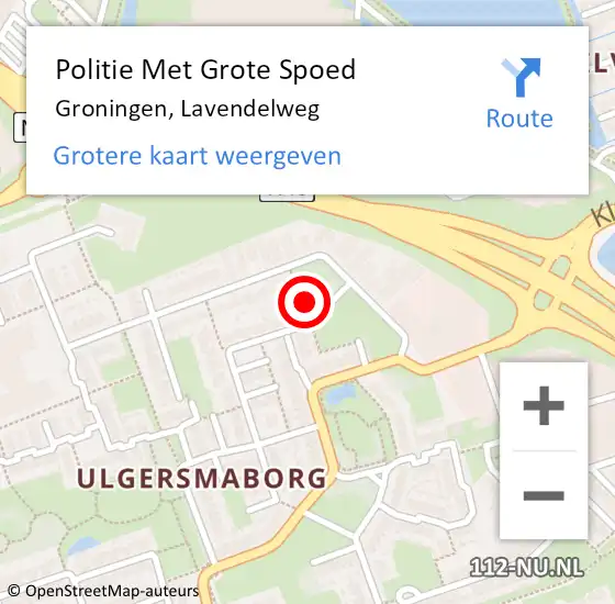 Locatie op kaart van de 112 melding: Politie Met Grote Spoed Naar Groningen, Lavendelweg op 12 oktober 2022 12:27