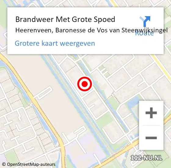 Locatie op kaart van de 112 melding: Brandweer Met Grote Spoed Naar Heerenveen, Baronesse de Vos van Steenwijksingel op 12 oktober 2022 12:34