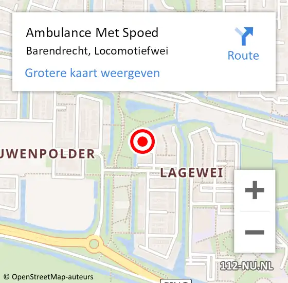 Locatie op kaart van de 112 melding: Ambulance Met Spoed Naar Barendrecht, Locomotiefwei op 12 oktober 2022 12:35