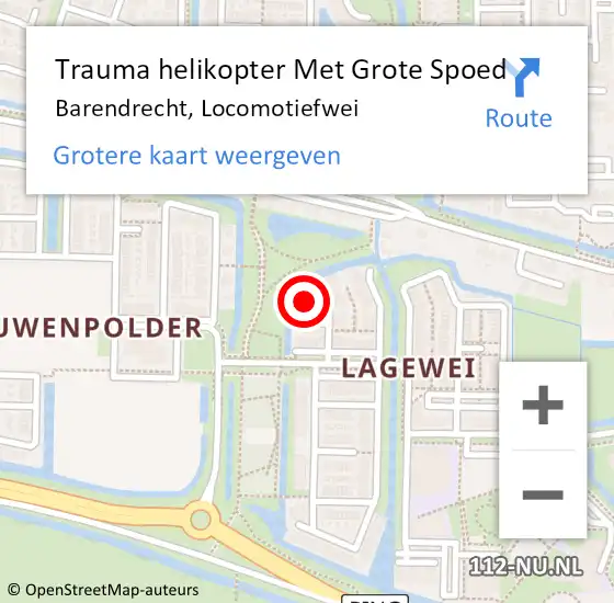 Locatie op kaart van de 112 melding: Trauma helikopter Met Grote Spoed Naar Barendrecht, Locomotiefwei op 12 oktober 2022 12:37