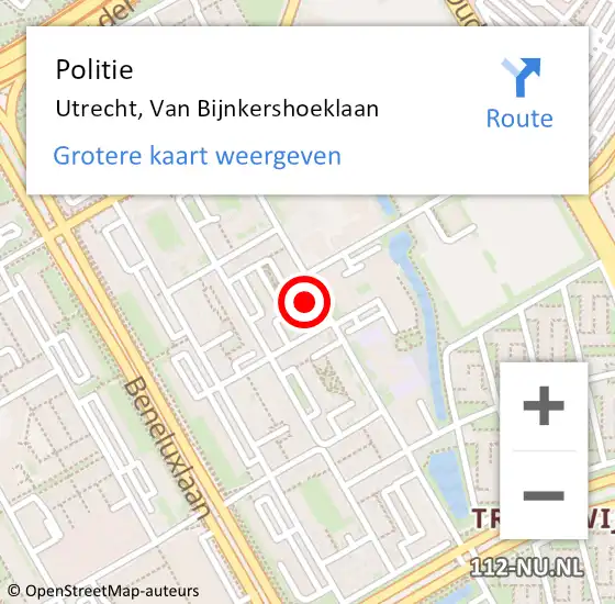 Locatie op kaart van de 112 melding: Politie Utrecht, Van Bijnkershoeklaan op 12 oktober 2022 12:38