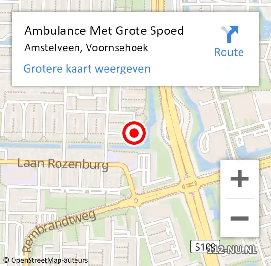 Locatie op kaart van de 112 melding: Ambulance Met Grote Spoed Naar Amstelveen, Voornsehoek op 12 oktober 2022 12:51